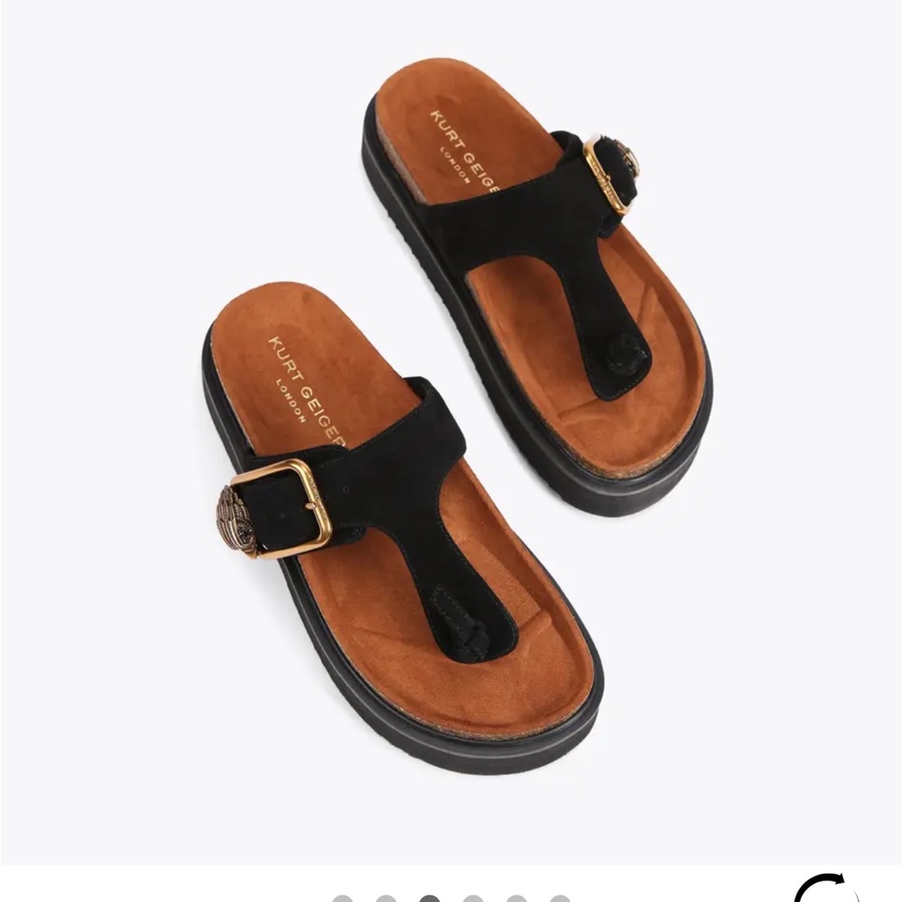 Kurt Geiger Black and Tan Sandals with Gold Buckle